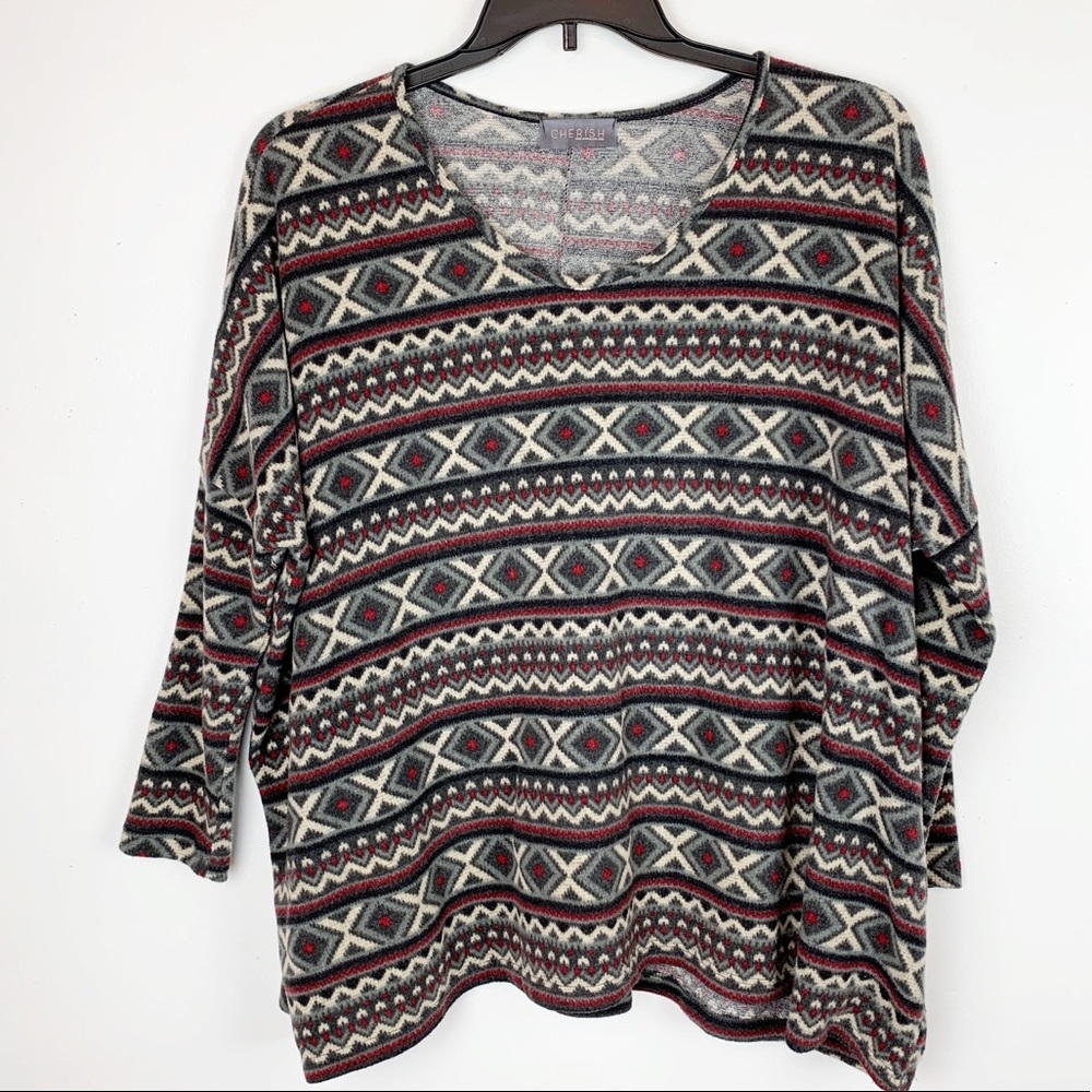 CHERISH FLEECE V NECK PULLOVER SIZE M/L